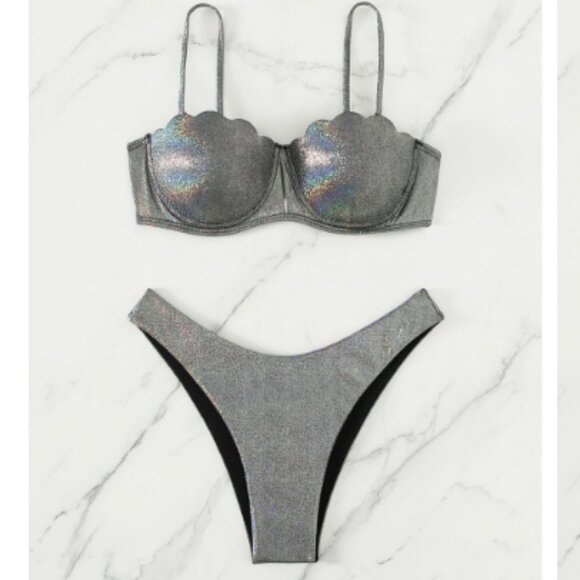 Metallic Scallop Trim Push Up  Bikini Set - Picture 3 of 4